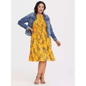 Torrid Yellow Floral Smocked Midi Dress Plus Size 2 NWT 11420756